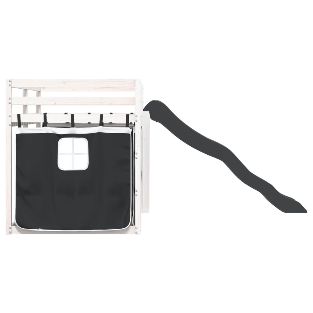 Letto a Castello con Scivolo e Tende Bianco e Nero 80x200 cm - homemem39