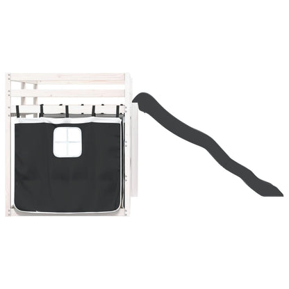 Letto a Castello con Scivolo e Tende Bianco e Nero 80x200 cm - homemem39