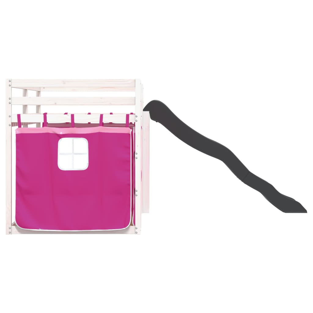 Letto a Castello con Scivolo e Tende Rosa 90x190 cm - homemem39
