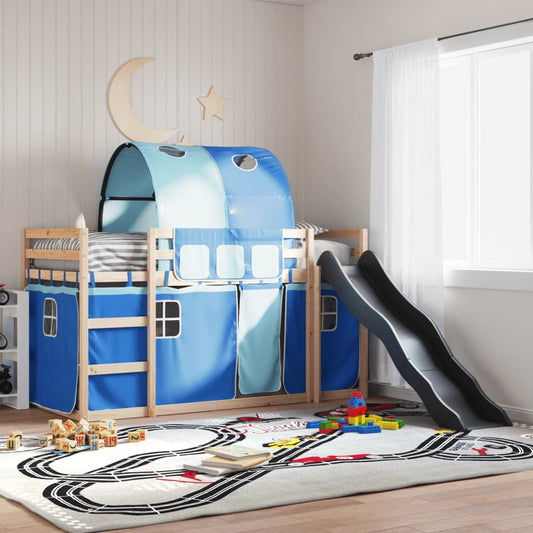 Letto a Castello con Scivolo e Tende Blu 90x200 cm - homemem39