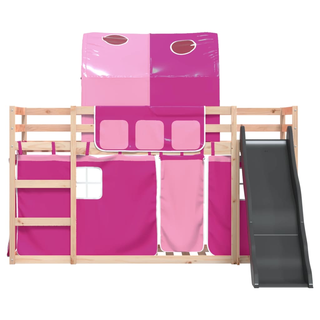 Letto a Castello con Scivolo e Tende Rosa 90x200 cm - homemem39