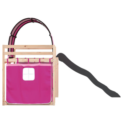 Letto a Castello con Scivolo e Tende Rosa 90x200 cm - homemem39