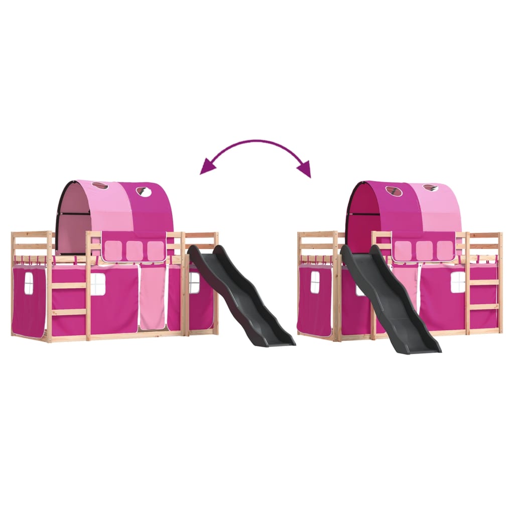 Letto a Castello con Scivolo e Tende Rosa 90x200 cm - homemem39