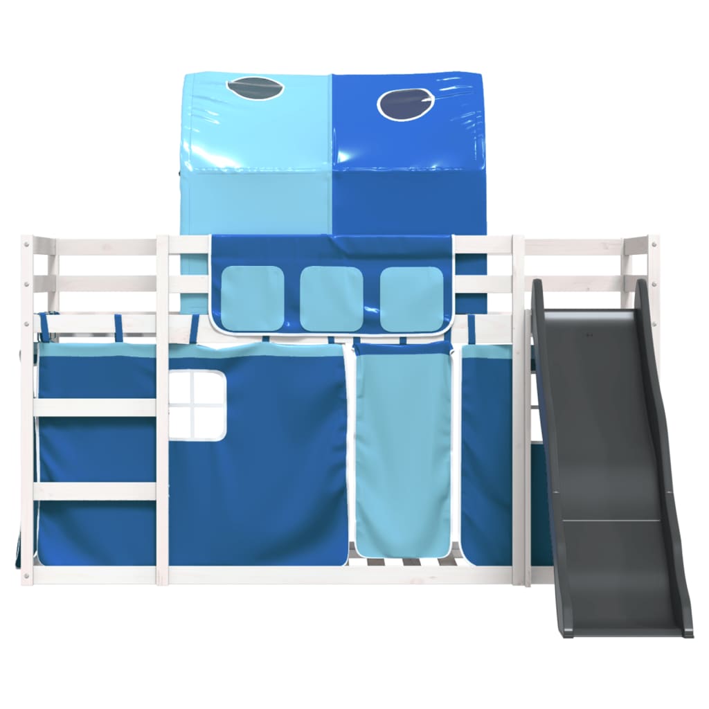 Letto a Castello con Scivolo e Tende Blu 90x200 cm - homemem39