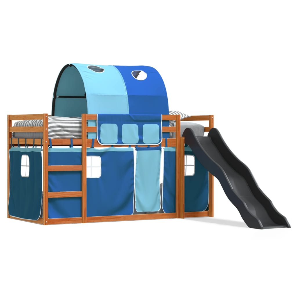 Letto a Castello con Scivolo e Tende Blu 90x200 cm - homemem39