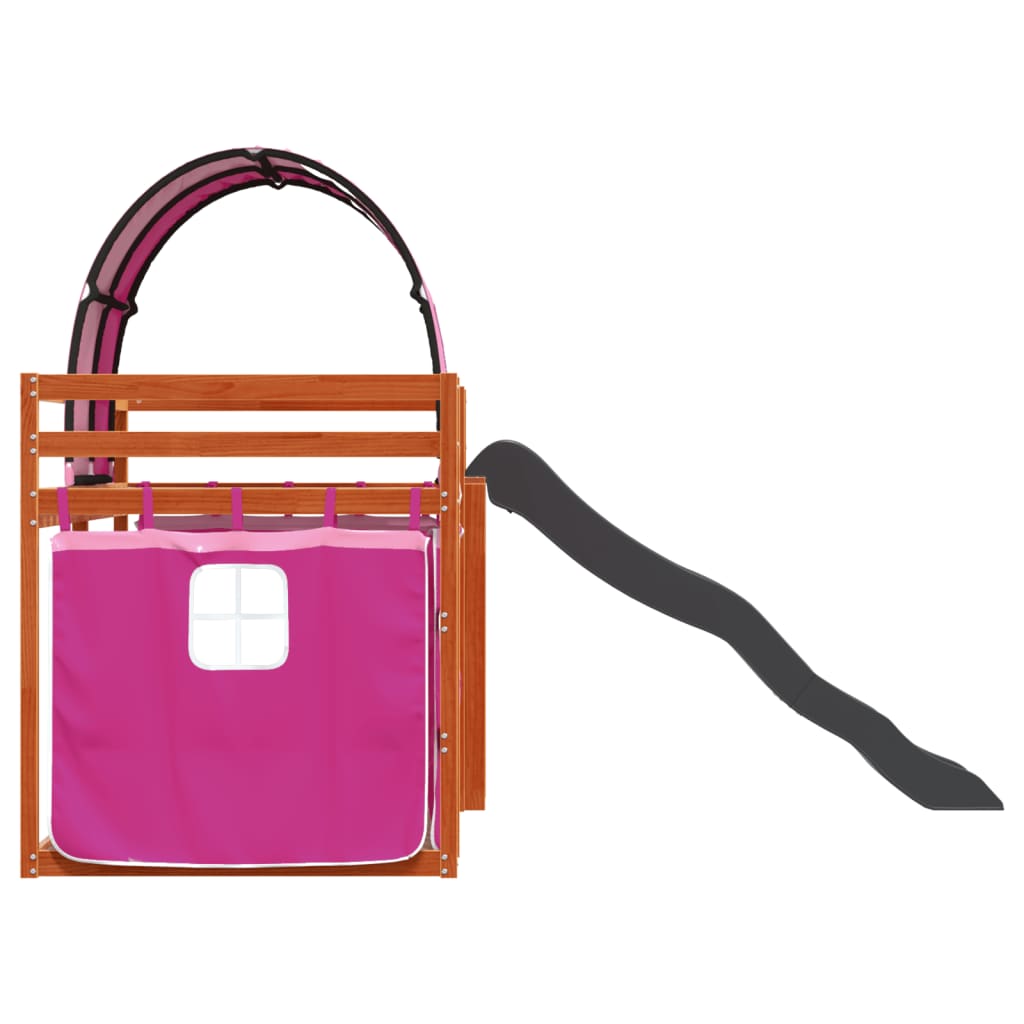 Letto a Castello con Scivolo e Tende Rosa 90x200 cm - homemem39