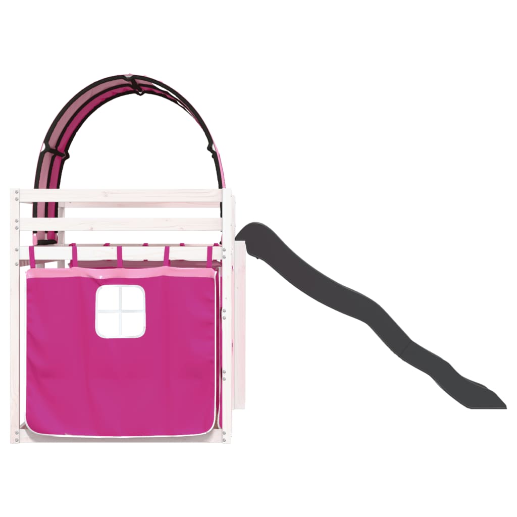 Letto a Castello con Scivolo e Tende Rosa 90x190 cm - homemem39