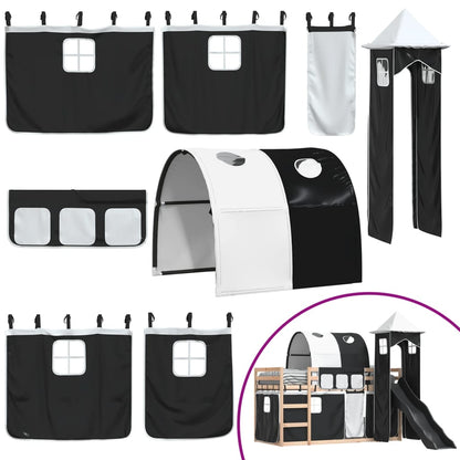 Letto a Castello con Scivolo e Tende Bianco e Nero 90x200 cm - homemem39