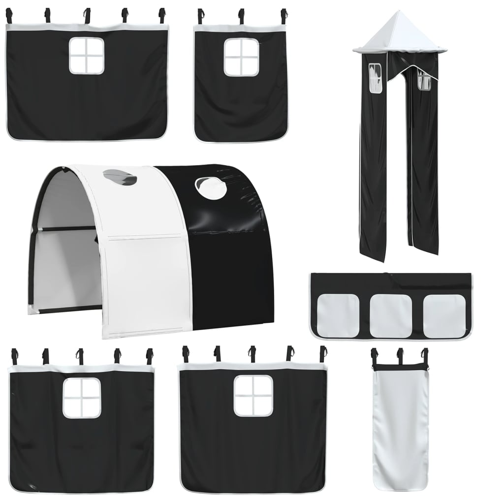 Letto a Castello con Scivolo e Tende Bianco e Nero 90x200 cm - homemem39