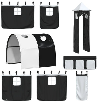 Letto a Castello con Scivolo e Tende Bianco e Nero 90x200 cm - homemem39