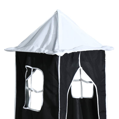 Letto a Castello con Scivolo e Tende Bianco e Nero 90x200 cm