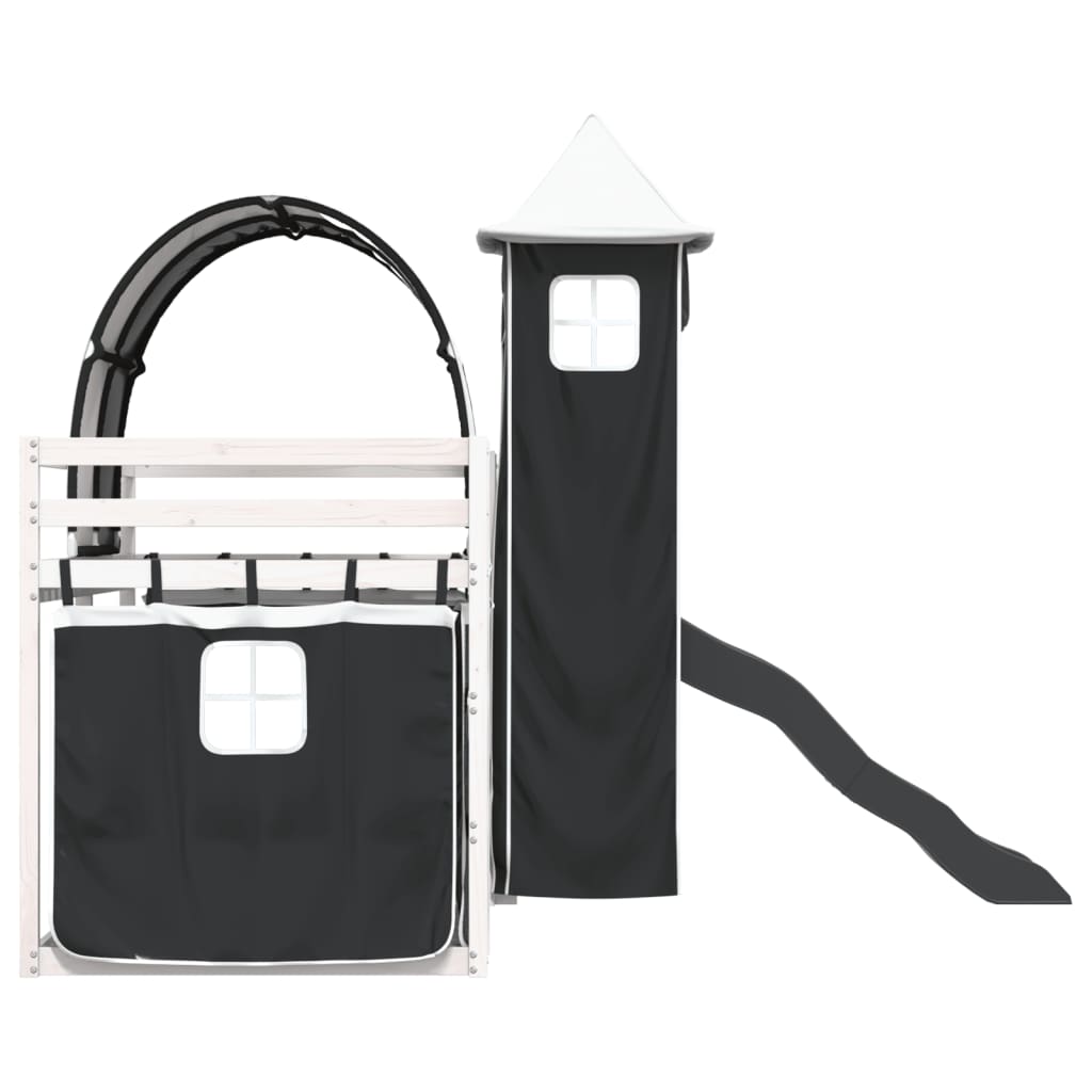 Letto a Castello con Scivolo e Tende Bianco e Nero 90x200 cm - homemem39