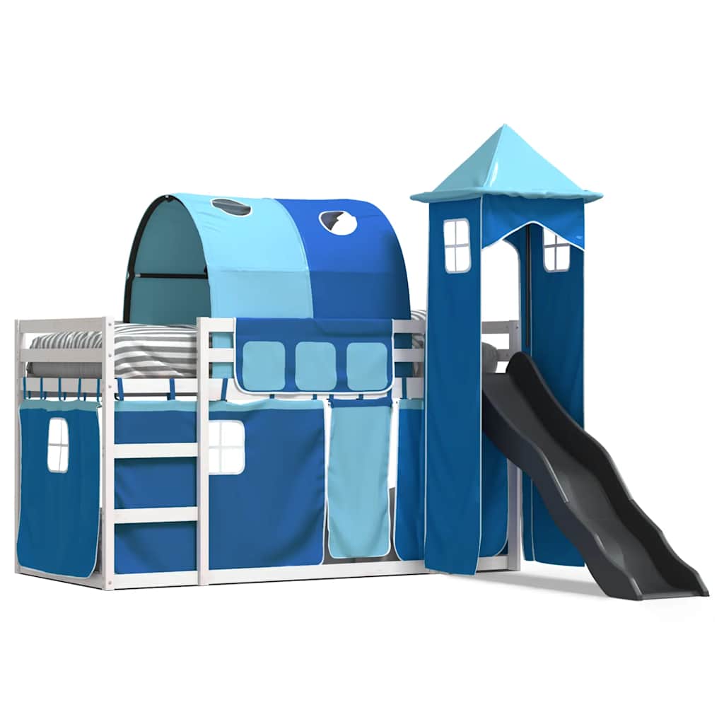 Letto a Castello con Scivolo e Tende Blu 90x200 cm | homemem39