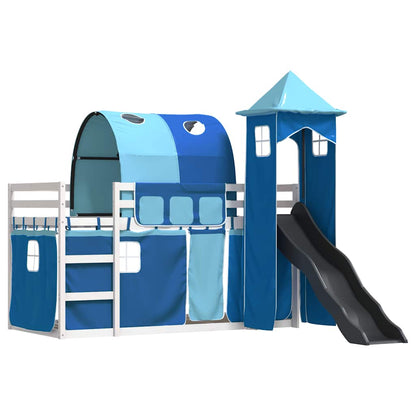 Letto a Castello con Scivolo e Tende Blu 90x200 cm | homemem39