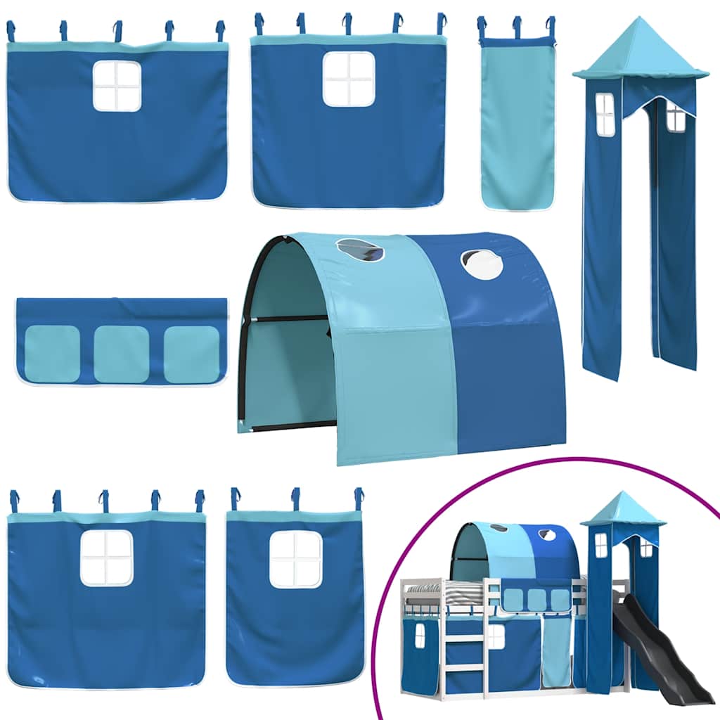 Letto a Castello con Scivolo e Tende Blu 90x200 cm | homemem39