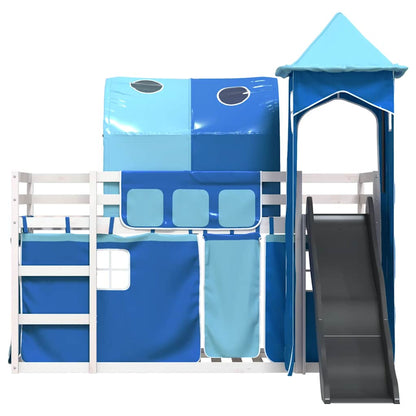 Letto a Castello con Scivolo e Tende Blu 90x200 cm | homemem39
