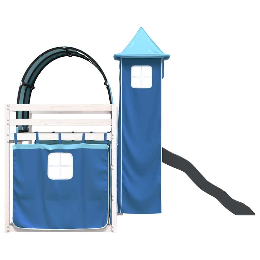 Letto a Castello con Scivolo e Tende Blu 90x200 cm | homemem39