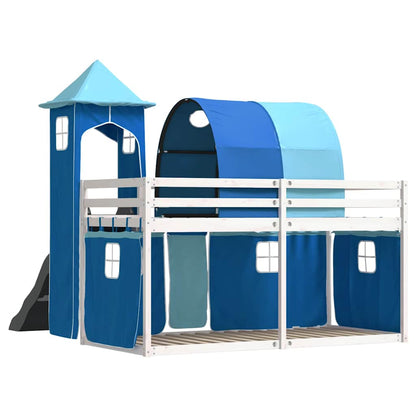 Letto a Castello con Scivolo e Tende Blu 90x200 cm | homemem39