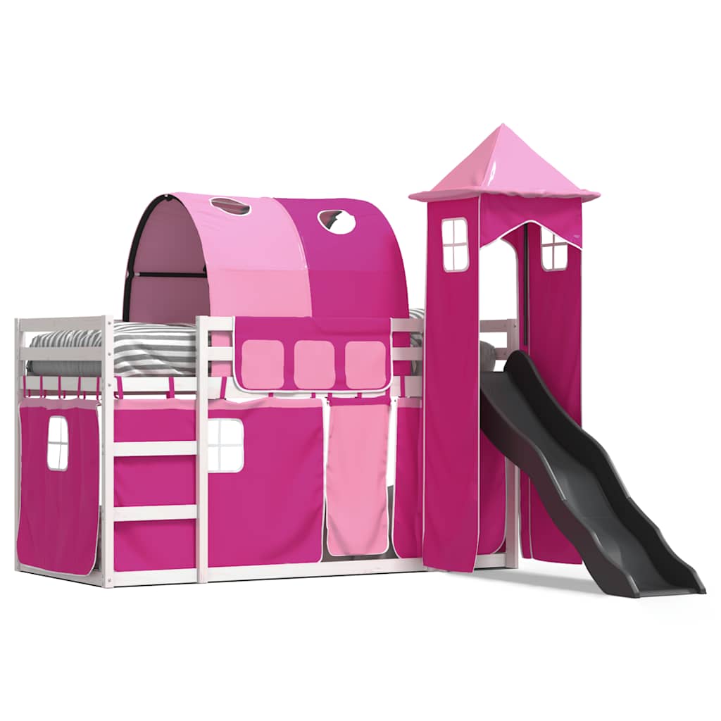 Letto a Castello con Scivolo e Tende Rosa 90x200 cm | homemem39