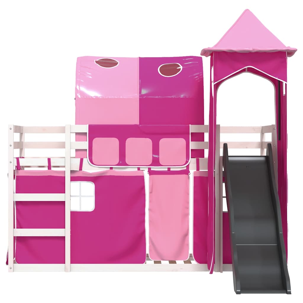 Letto a Castello con Scivolo e Tende Rosa 90x200 cm | homemem39