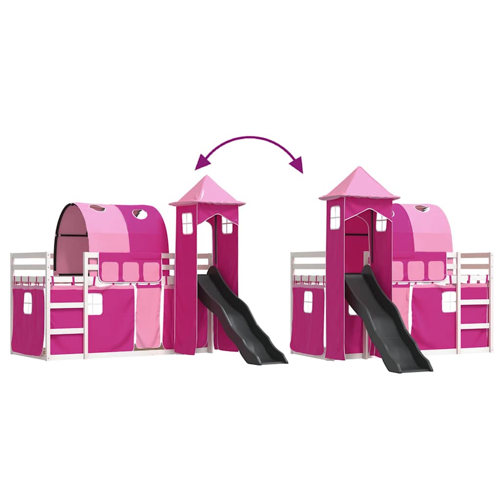 Letto a Castello con Scivolo e Tende Rosa 90x200 cm | homemem39