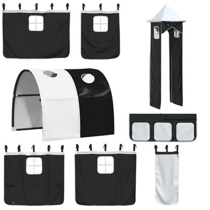 Letto a Castello con Scivolo e Tende Bianco e Nero 90x200 cm - homemem39