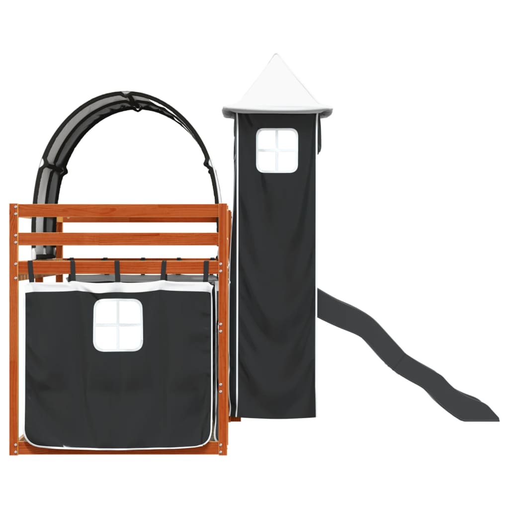 Letto a Castello con Scivolo e Tende Bianco e Nero 90x200 cm - homemem39