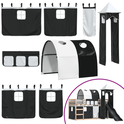 Letto a Castello con Scivolo e Tende Bianco e Nero 80x200 cm - homemem39