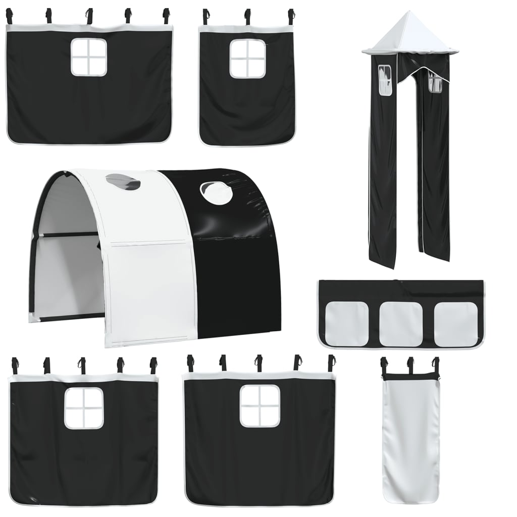 Letto a Castello con Scivolo e Tende Bianco e Nero 80x200 cm - homemem39