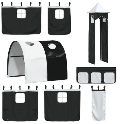 Letto a Castello con Scivolo e Tende Bianco e Nero 80x200 cm - homemem39