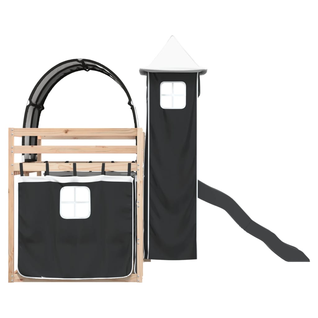 Letto a Castello con Scivolo e Tende Bianco e Nero 80x200 cm - homemem39