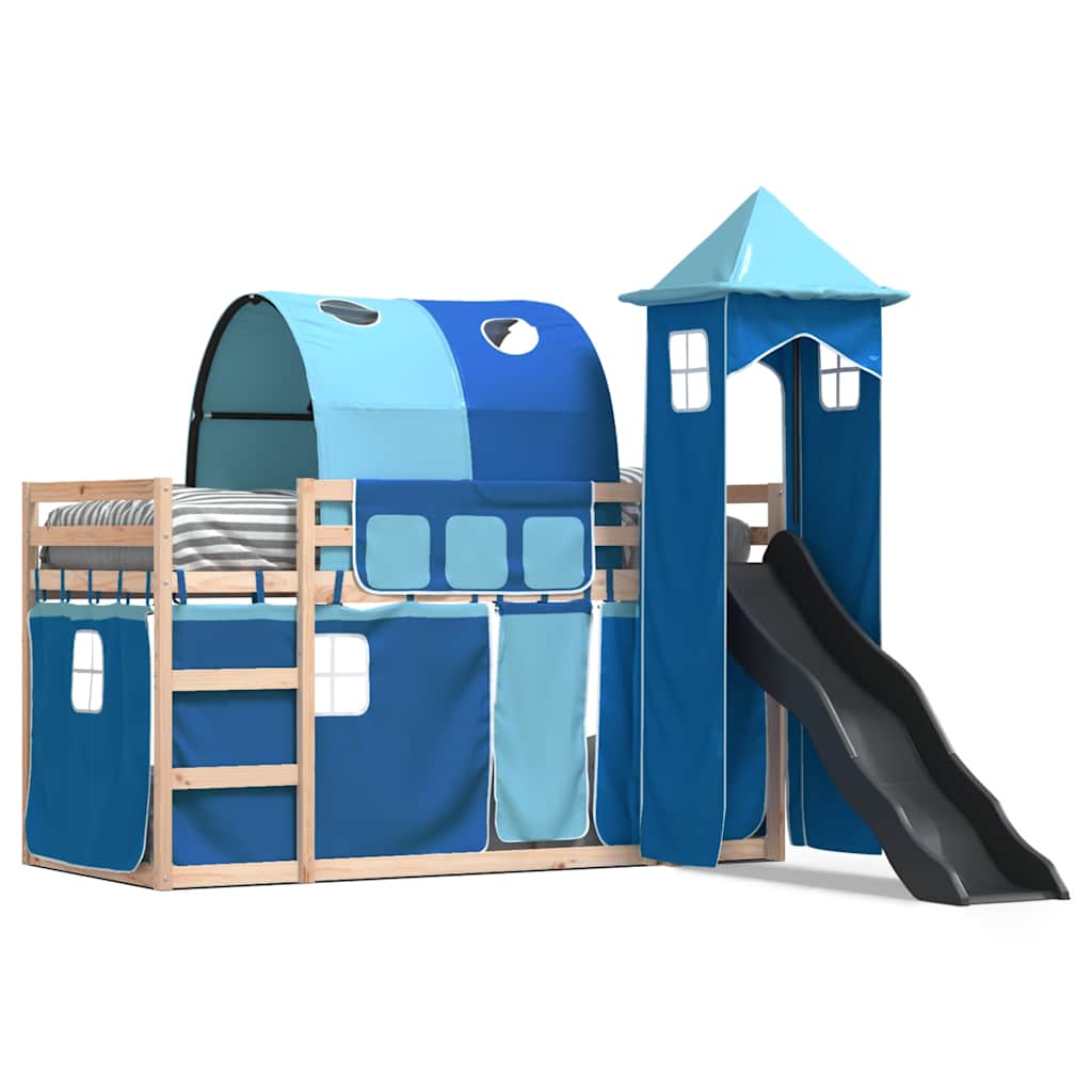 Letto a Castello con Scivolo e Tende Blu 80x200 cm | homemem39