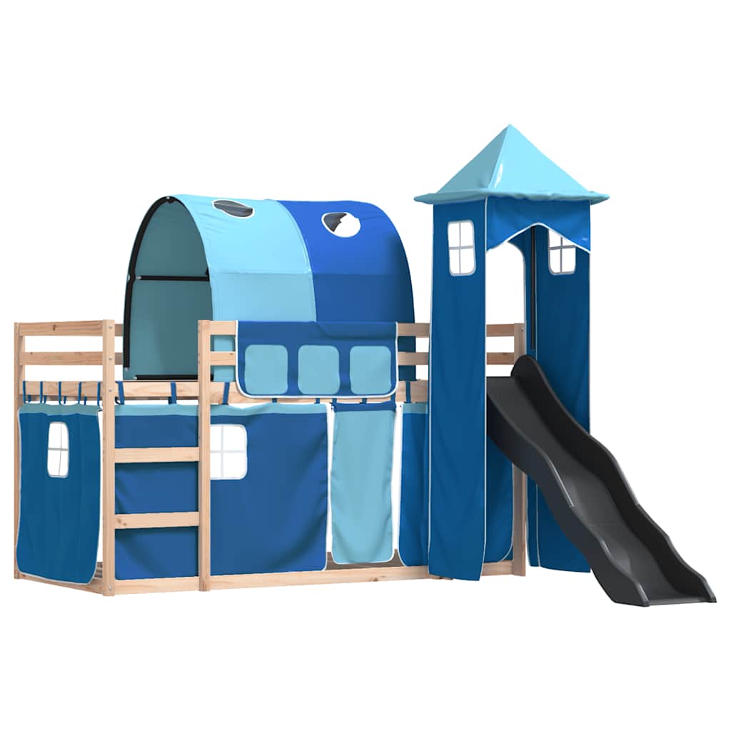 Letto a Castello con Scivolo e Tende Blu 80x200 cm | homemem39