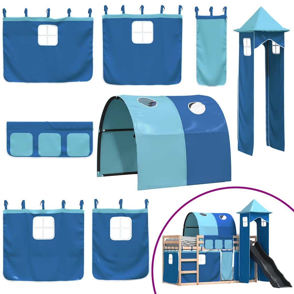Letto a Castello con Scivolo e Tende Blu 80x200 cm | homemem39