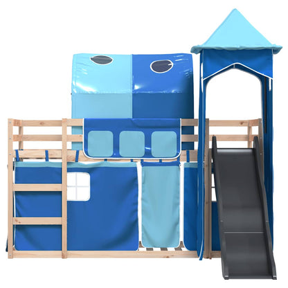 Letto a Castello con Scivolo e Tende Blu 80x200 cm | homemem39