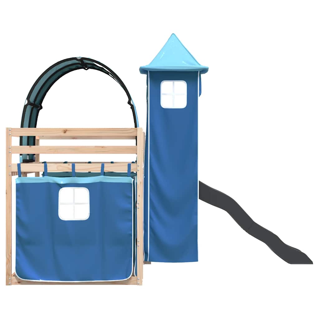 Letto a Castello con Scivolo e Tende Blu 80x200 cm | homemem39