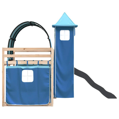 Letto a Castello con Scivolo e Tende Blu 80x200 cm | homemem39