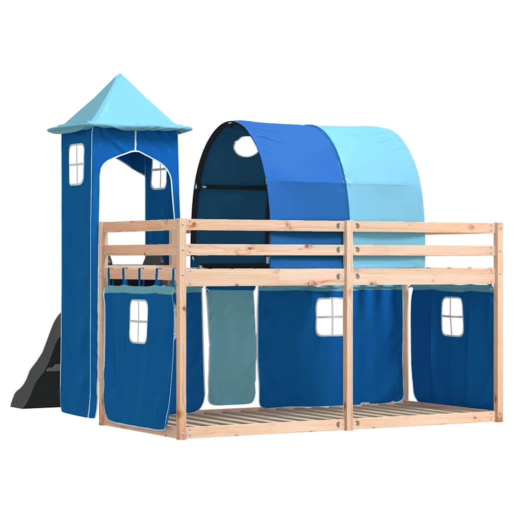 Letto a Castello con Scivolo e Tende Blu 80x200 cm | homemem39