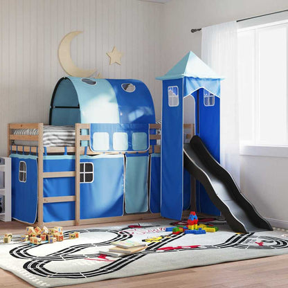 Letto a Castello con Scivolo e Tende Blu 80x200 cm | homemem39