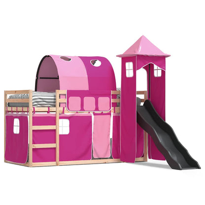 Letto a Castello con Scivolo e Tende Rosa 80x200 cm | homemem39