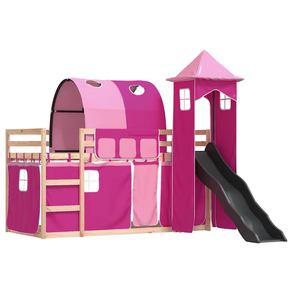 Letto a Castello con Scivolo e Tende Rosa 80x200 cm | homemem39