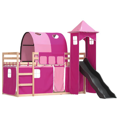 Letto a Castello con Scivolo e Tende Rosa 80x200 cm | homemem39