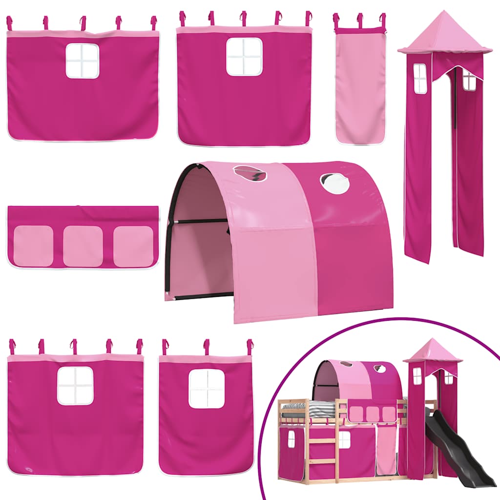 Letto a Castello con Scivolo e Tende Rosa 80x200 cm | homemem39