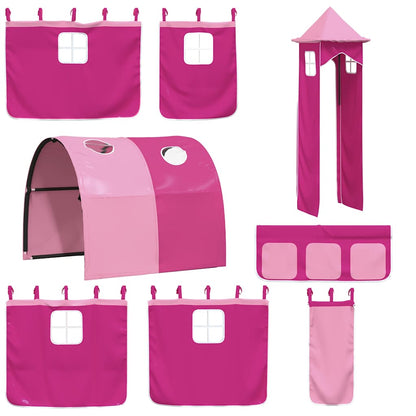 Letto a Castello con Scivolo e Tende Rosa 80x200 cm | homemem39