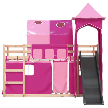 Letto a Castello con Scivolo e Tende Rosa 80x200 cm | homemem39