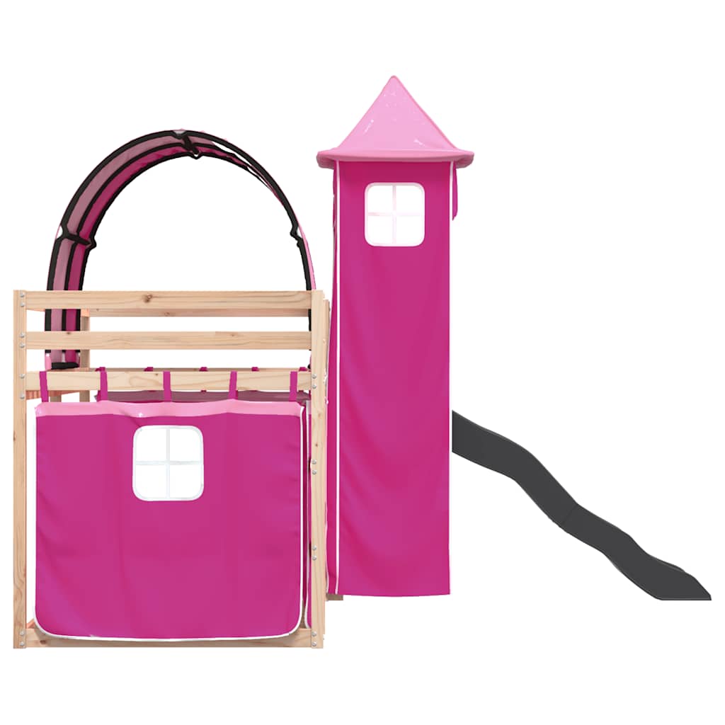 Letto a Castello con Scivolo e Tende Rosa 80x200 cm | homemem39