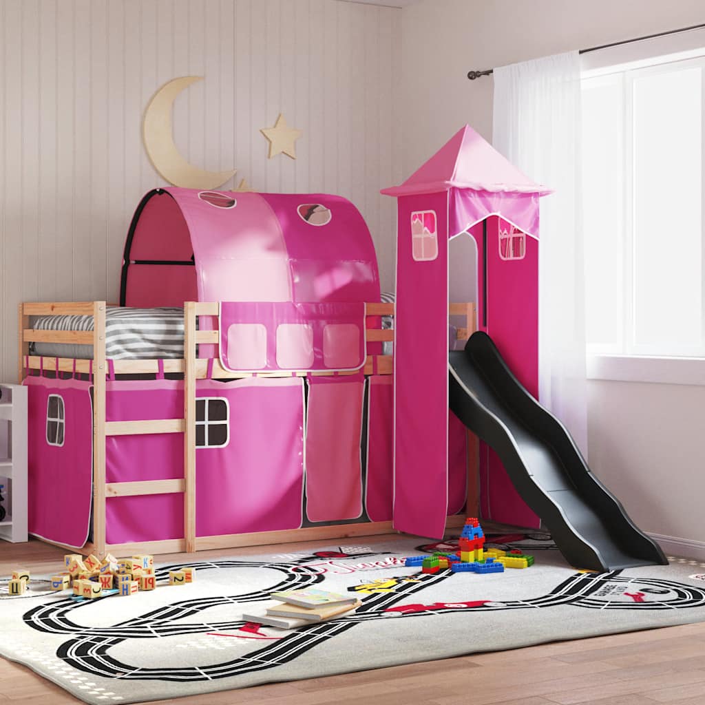 Letto a Castello con Scivolo e Tende Rosa 80x200 cm | homemem39