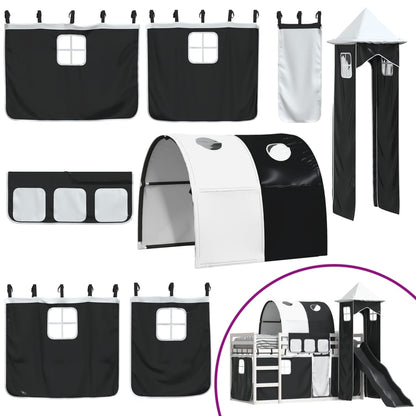 Letto a Castello con Scivolo e Tende Bianco e Nero 80x200 cm - homemem39