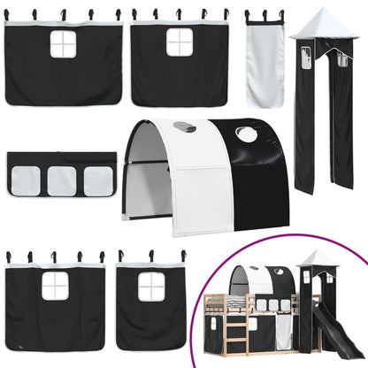 Letto a Castello con Scivolo e Tende Bianco e Nero 80x200 cm - homemem39