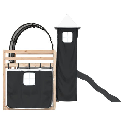 Letto a Castello con Scivolo e Tende Bianco e Nero 80x200 cm - homemem39